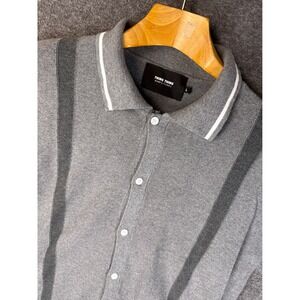 THING THING Grandpa Grey Knit Short Sleeve Polo Shirt Men Size L Sweater Teacher